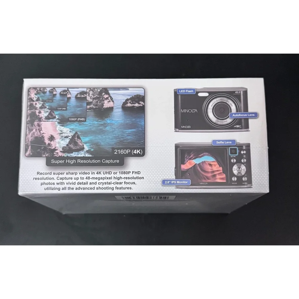 NIB Minolta MND23 Selfie-Shot 4K Ultra HD 48MP Digital Camera Black 128GB Bundle